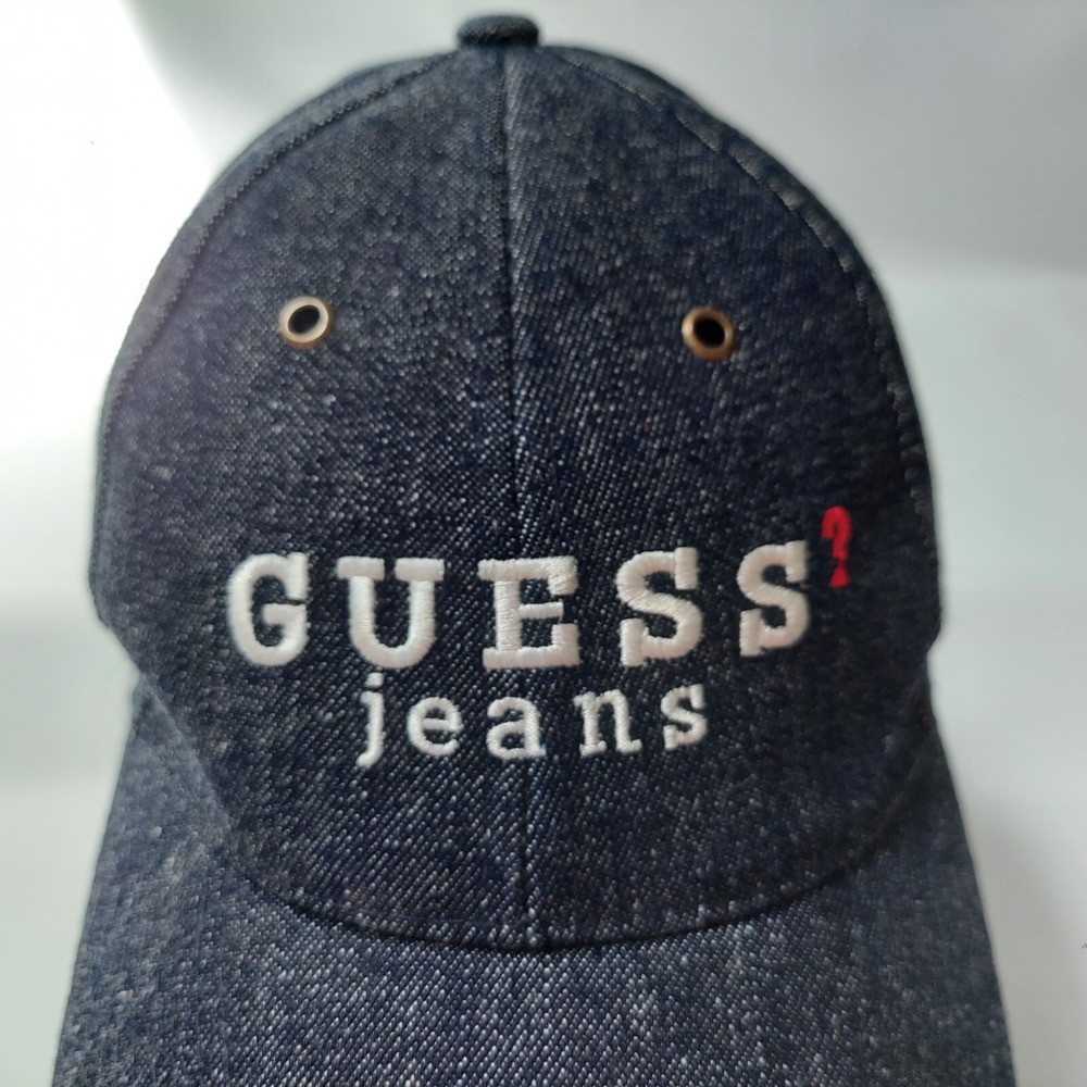 GUESS Women Baseball Cap OS Blue Retro Embroidered Logo Denim Snapback Hat - Picture 2 of 7
